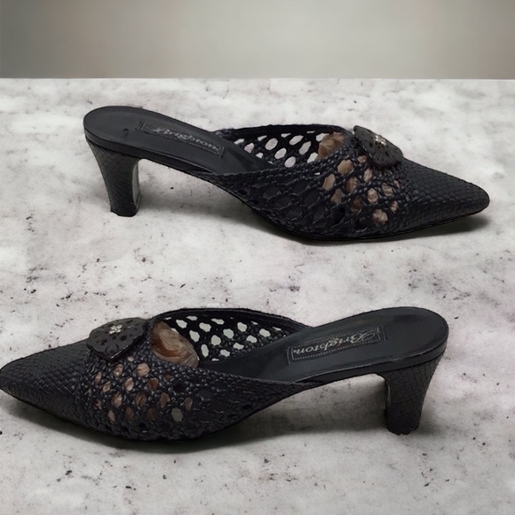 Brighton Tana Black Woven Leather Pointed Toe Kitten Heel Size 6.5 Witchycore - Picture 12 of 15